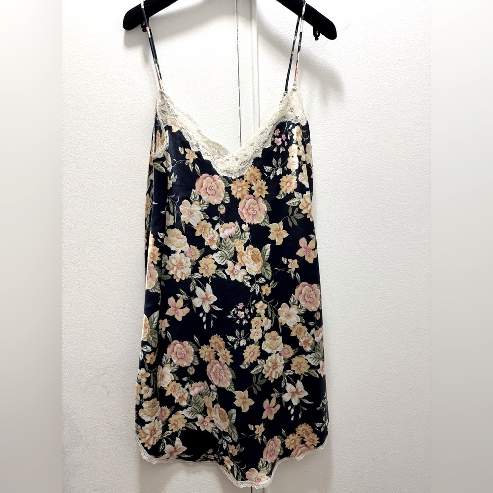 Barbizon vintage floral navy lace slip dress size XL